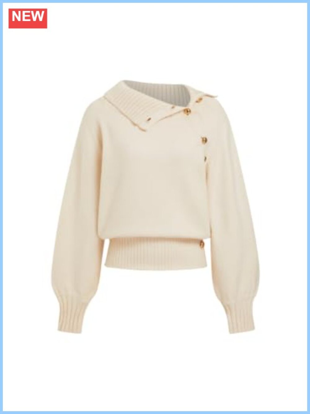 Asymmetrical Button Neck Turtleneck Pullover Sweater Loose Knit